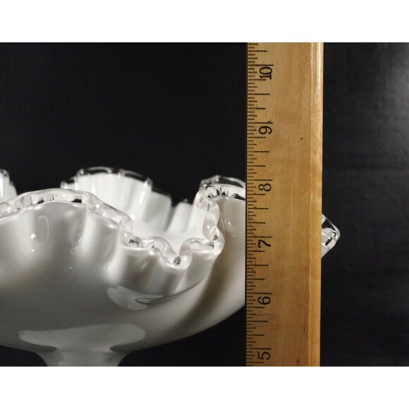 Vintage Fenton Silver Crest Double Ruffled Pedestal Compote Bowl, 8" x 11" Fruit - Picture 5 of 6